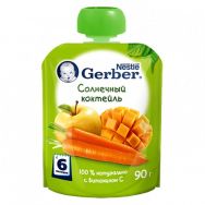 Gerber 90 г пюре (пауч) солнечный коктейль (яблоко, манго, морковь)